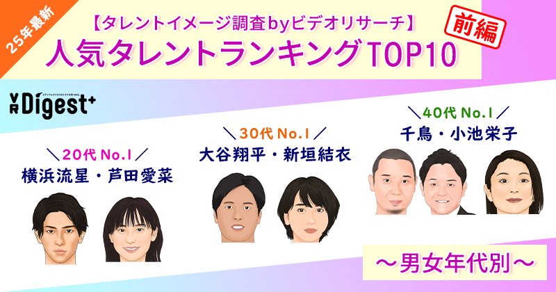 人気タレントランキングTOP10前編～男女年代別～【タレントイメージ調査byビデオリサーチ】