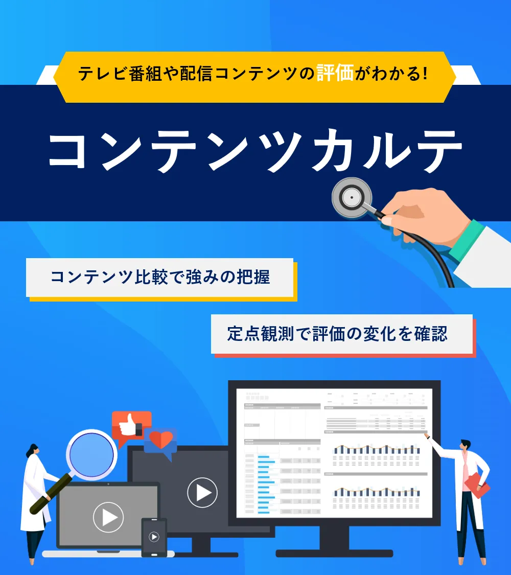 テレビ番組や配信コンテンツの評価がわかる! コンテンツカルテ コンテンツ比較で強みの把握 定点観測で評価の変化を確認